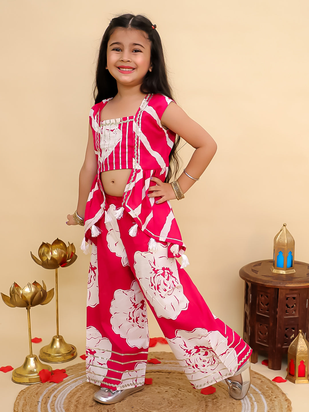 Pink Cotton Sleeveless Floral Printed Girls Co-Ords with Gotta Work - AJ Dezines