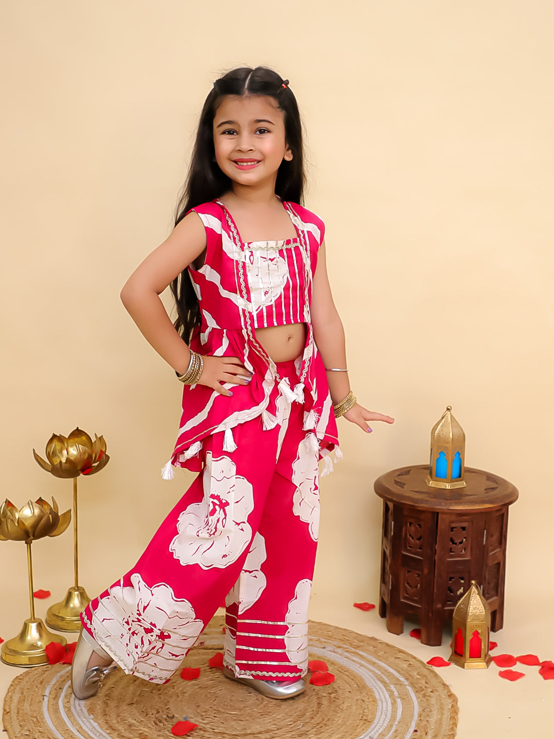 Pink Cotton Sleeveless Floral Printed Girls Co-Ords with Gotta Work - AJ Dezines