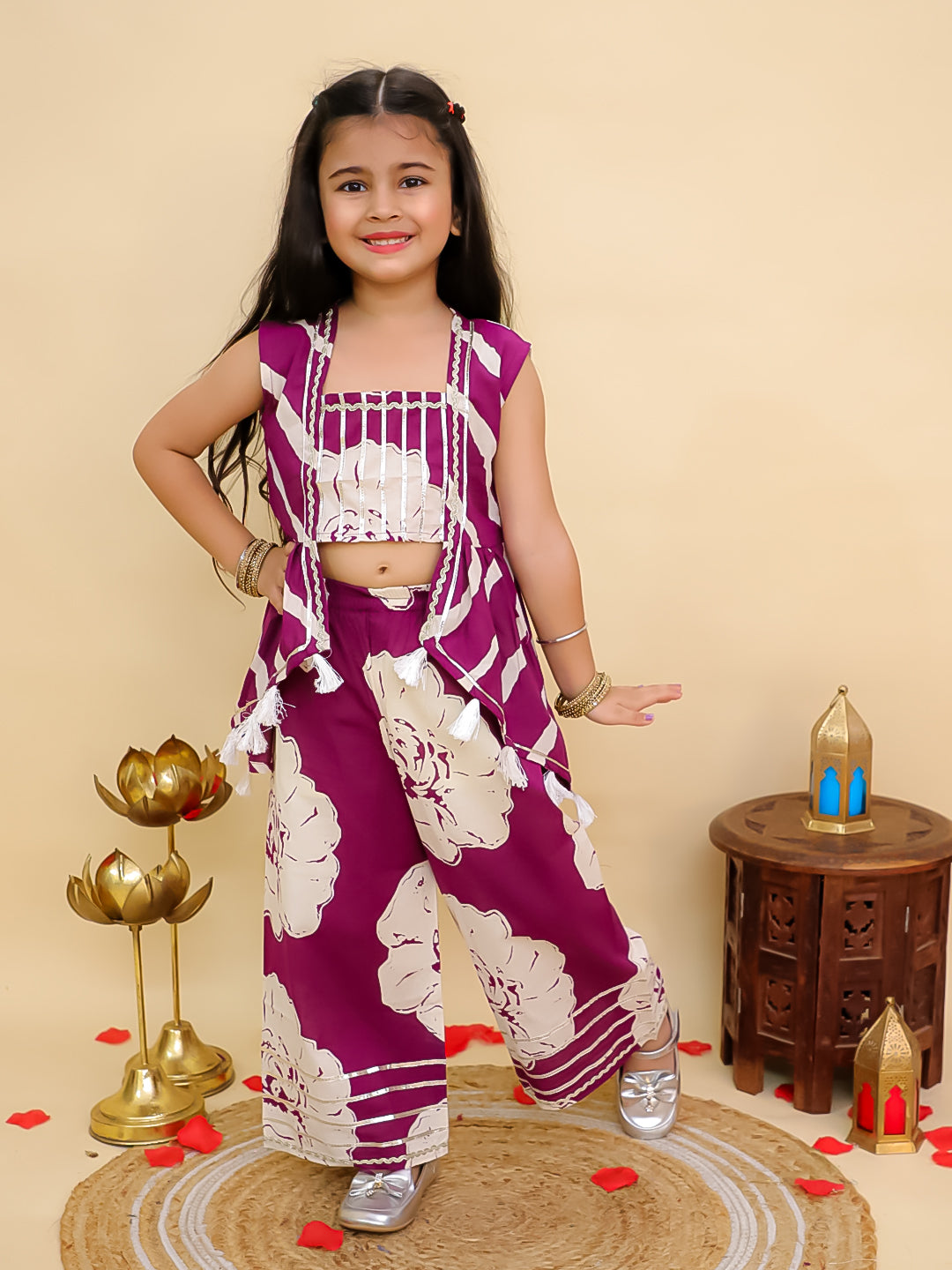Purple Cotton Sleeveless Floral Printed Girls Co-Ords with Gotta Work - AJ Dezines
