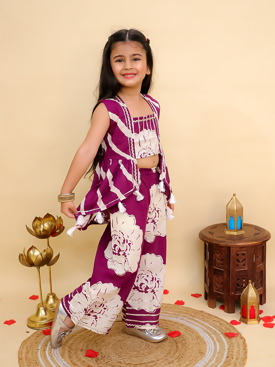 Purple Cotton Sleeveless Floral Printed Girls Co-Ords with Gotta Work - AJ Dezines