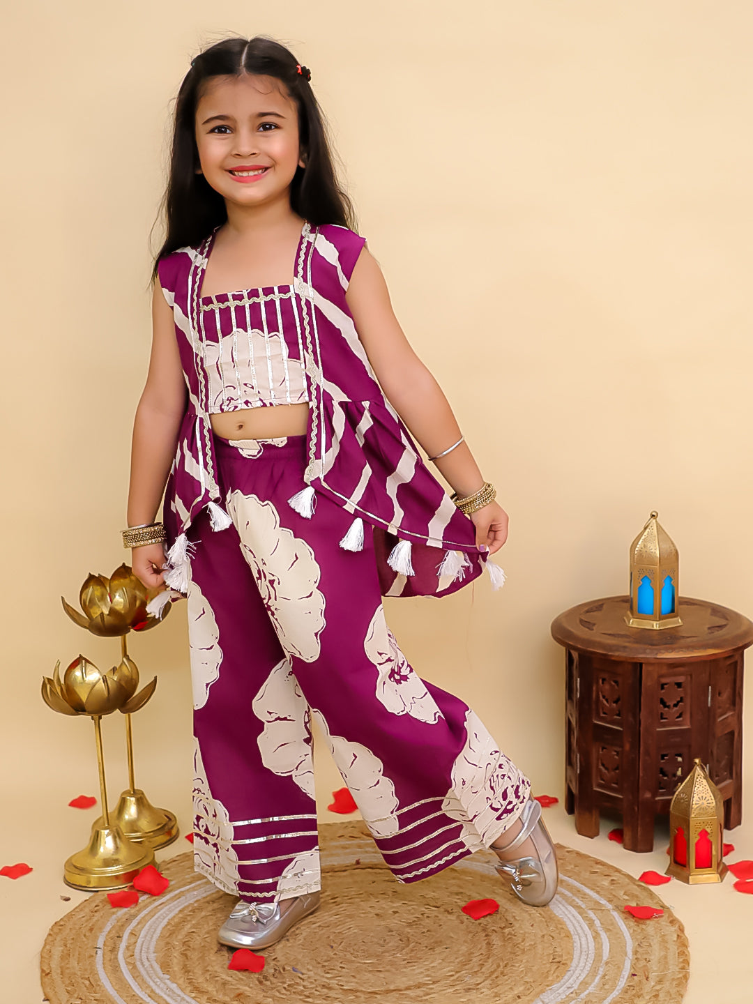 Purple Cotton Sleeveless Floral Printed Girls Co-Ords with Gotta Work - AJ Dezines