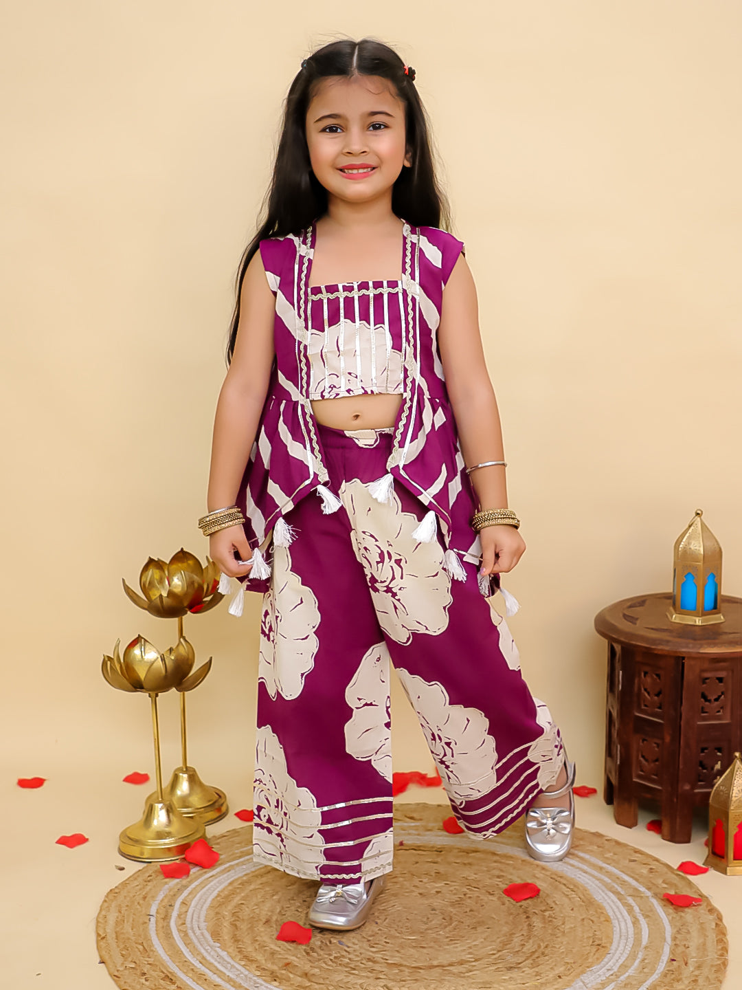 Purple Cotton Sleeveless Floral Printed Girls Co-Ords with Gotta Work - AJ Dezines