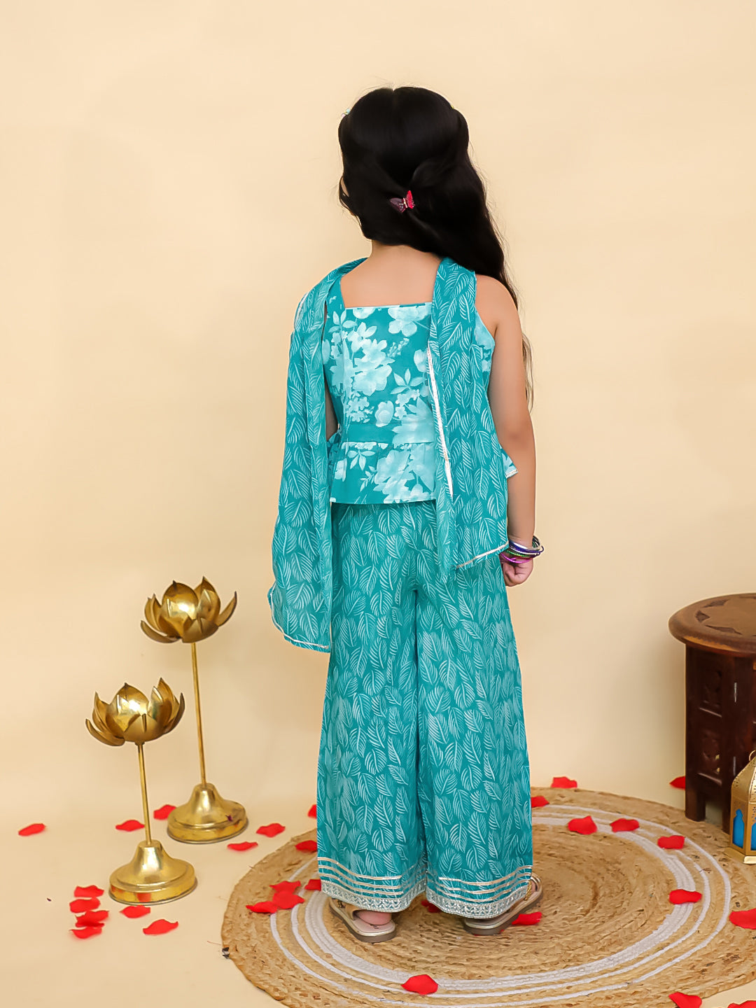 Blue Cotton Sleeveless Floral Printed Girls Co-Ords - AJ Dezines