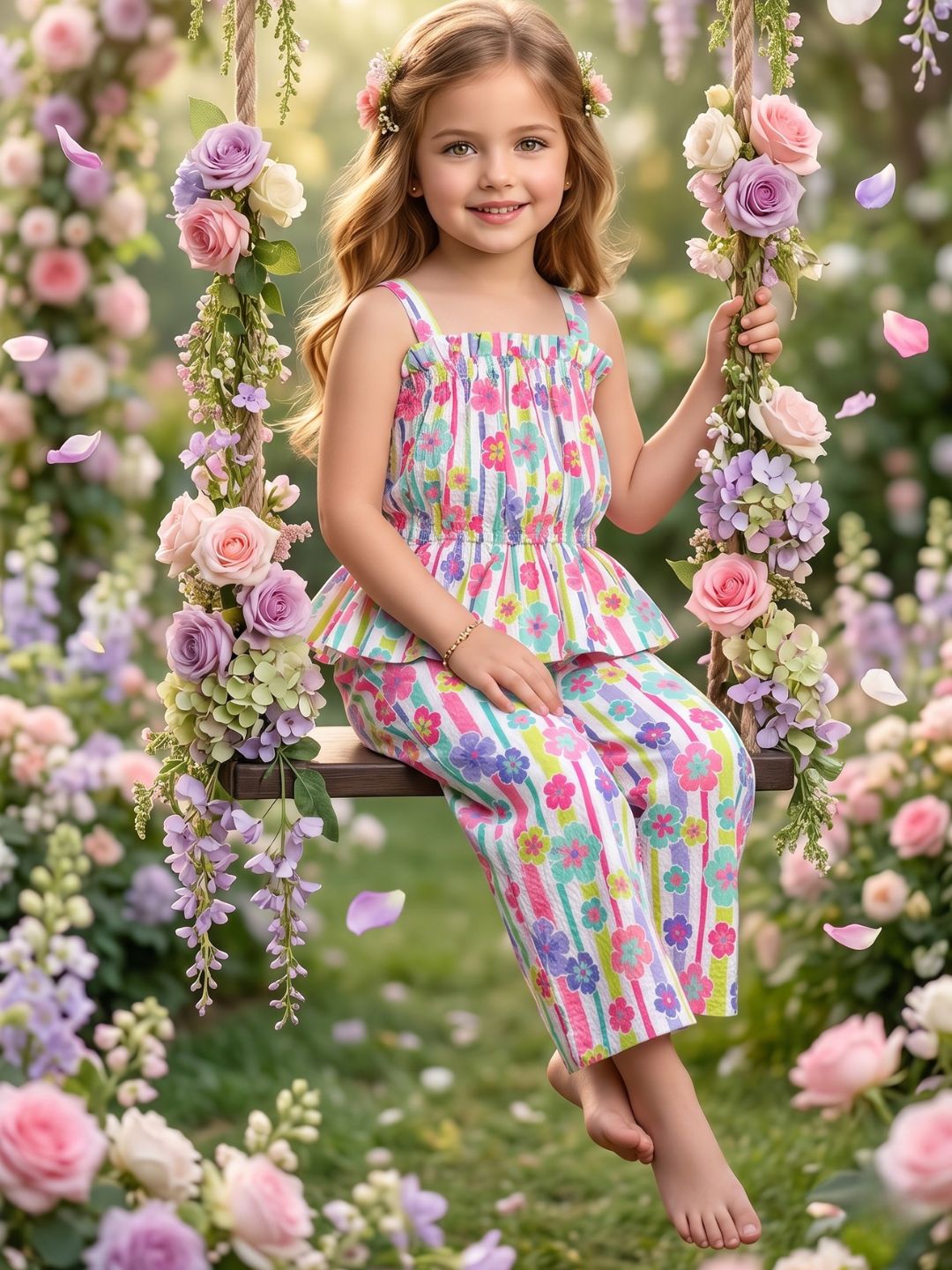 Pink Floral Print Cotton Dobby Co-Ords For Girls