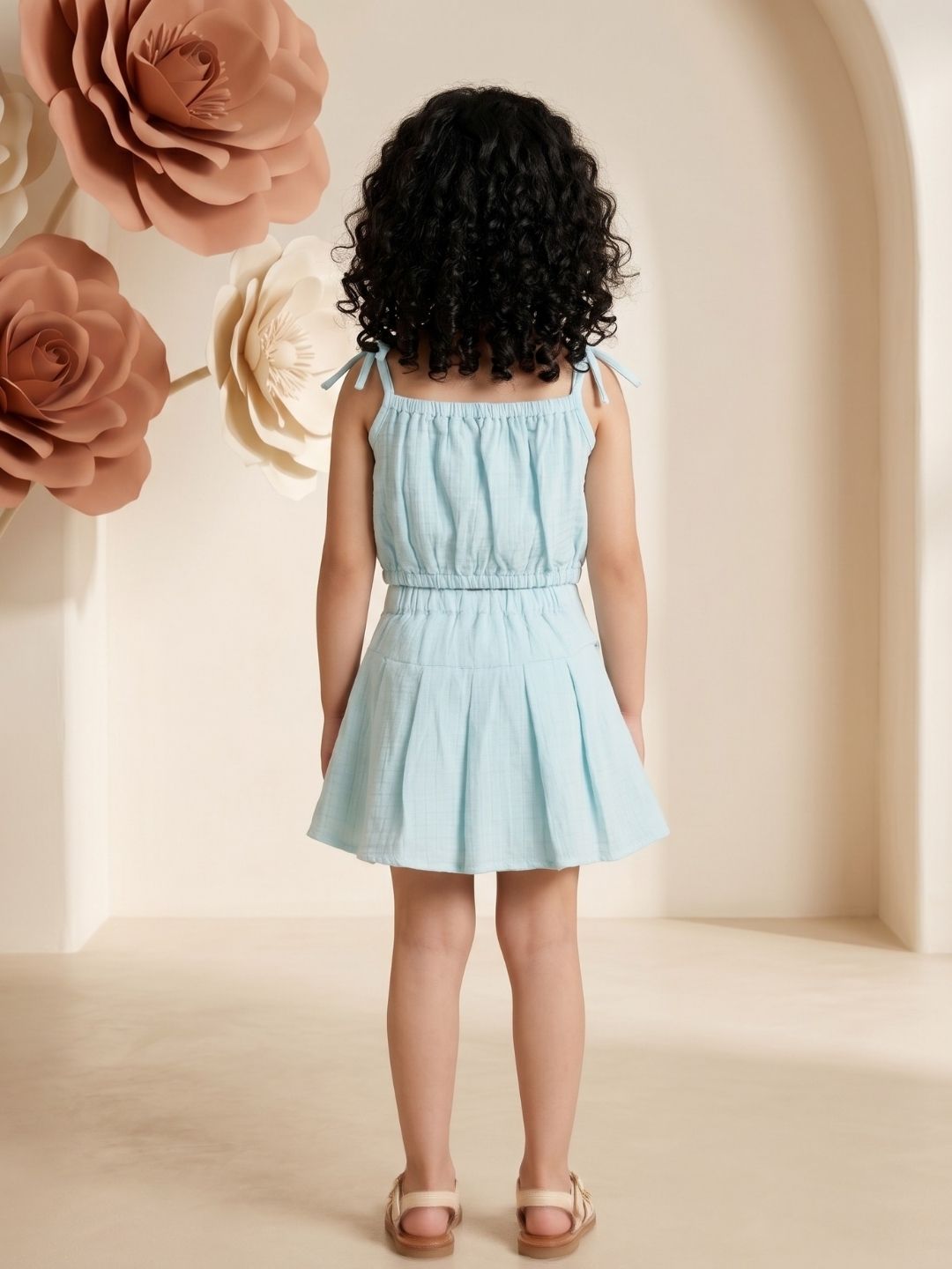 AJ Dezines Light Blue Textured Cotton Co-Ords For Girls