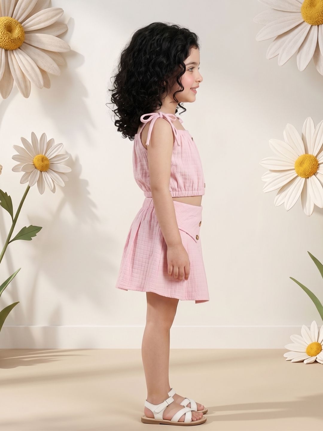 AJ Dezines Pink Textured Cotton Co-Ords For Girls