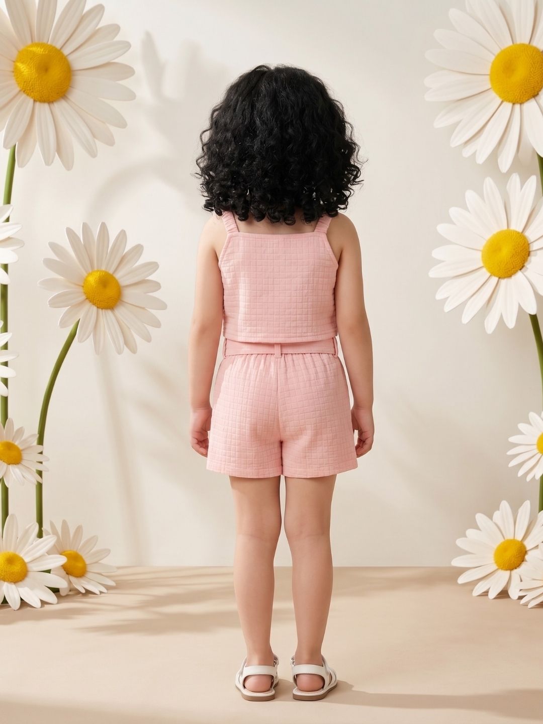 AJ Dezines Peach Textured Cotton Co-Ords For Girls