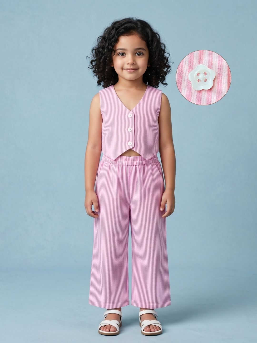 AJ Dezines Pink Stripes Cotton Co-Ords For Girls