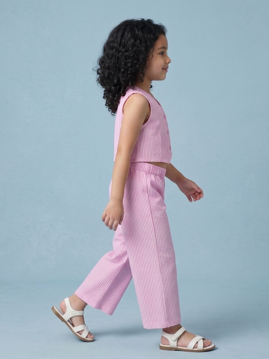 AJ Dezines Pink Stripes Cotton Co-Ords For Girls