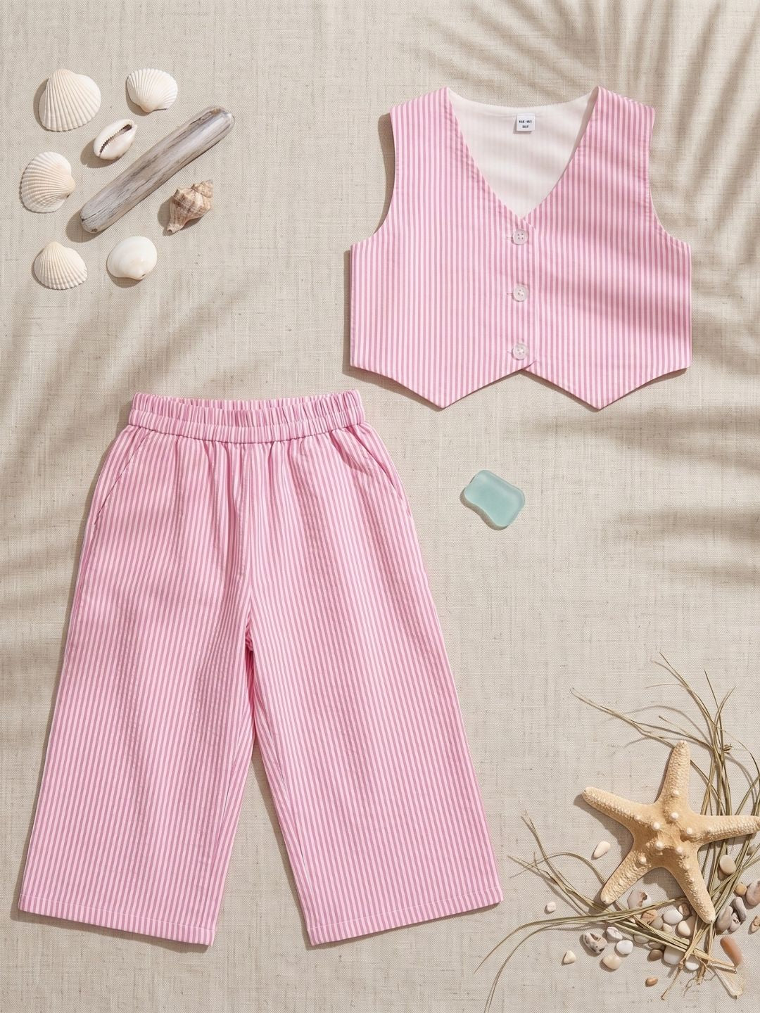 AJ Dezines Pink Stripes Cotton Co-Ords For Girls