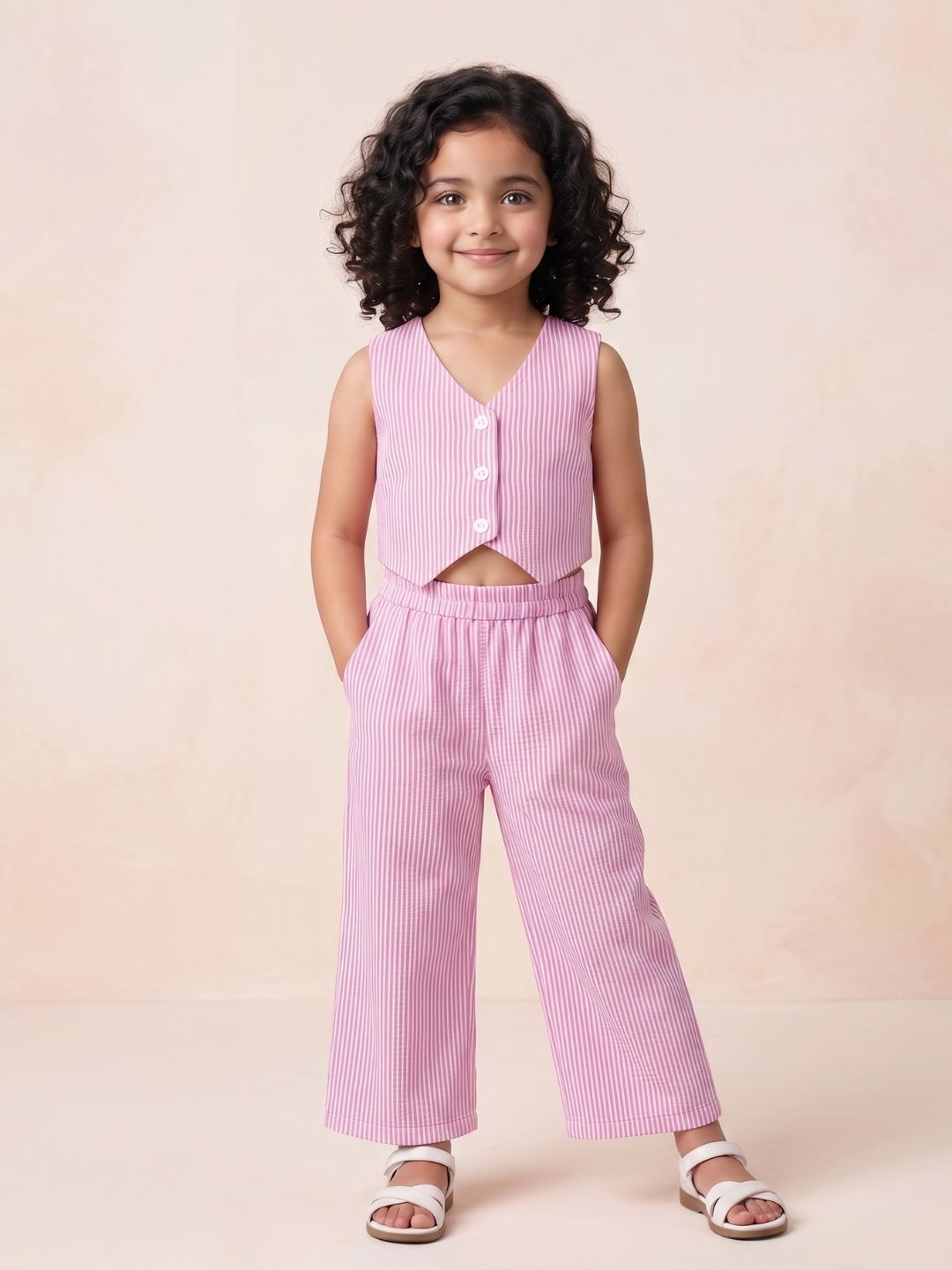 Pink Stripes Cotton Co-Ords For Girls