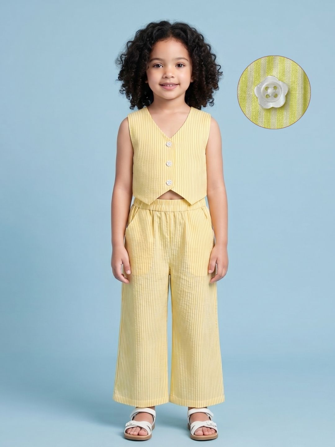 AJ Dezines Yellow Stripes Cotton Co-Ords For Girls