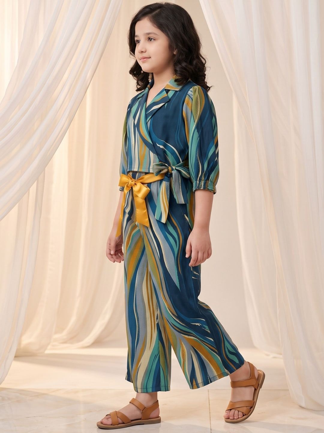 Blue Gold Foil Effect Print Pure Cotton Co-Ords Set For Girls