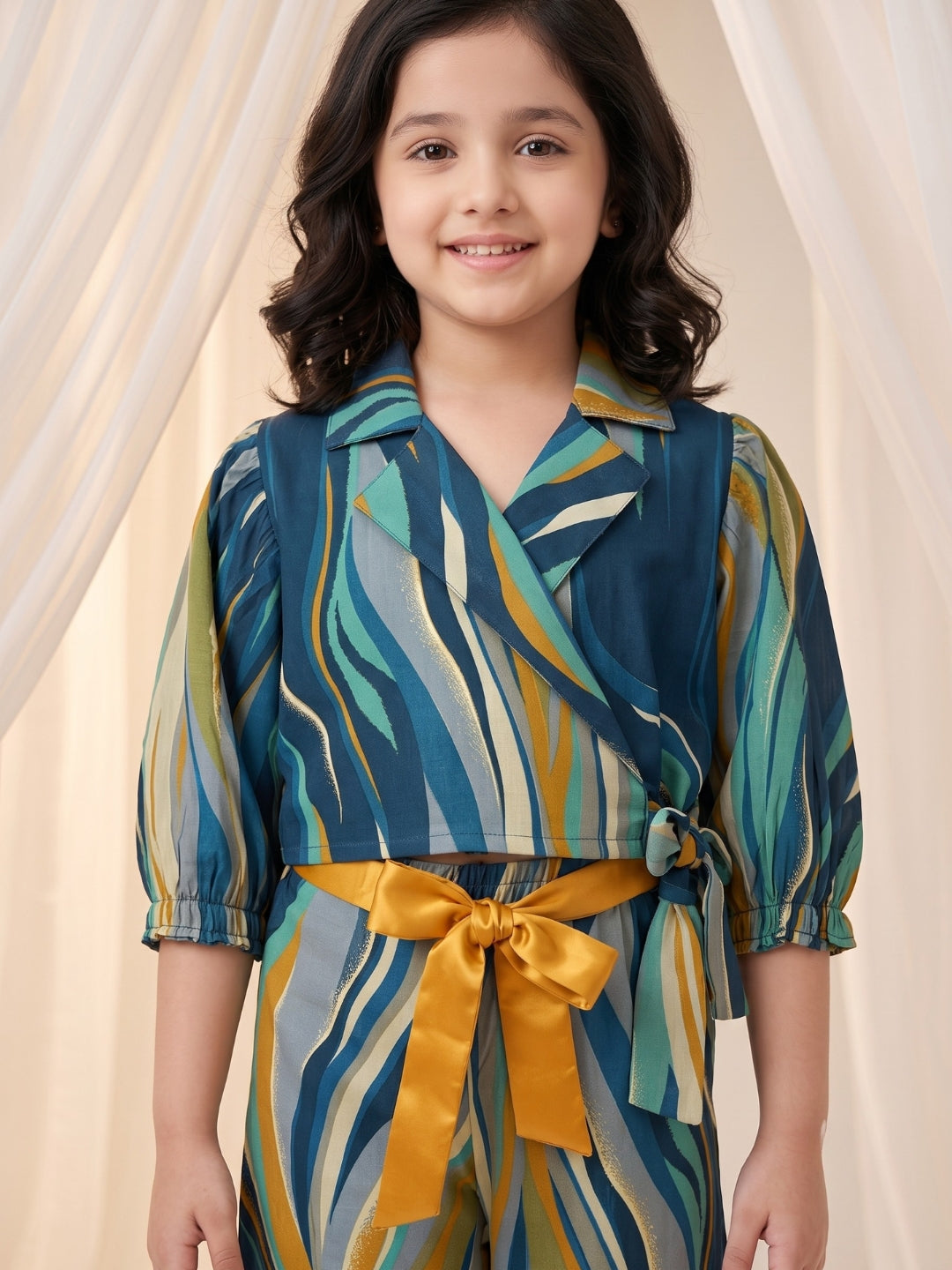 Blue Gold Foil Effect Print Pure Cotton Co-Ords Set For Girls