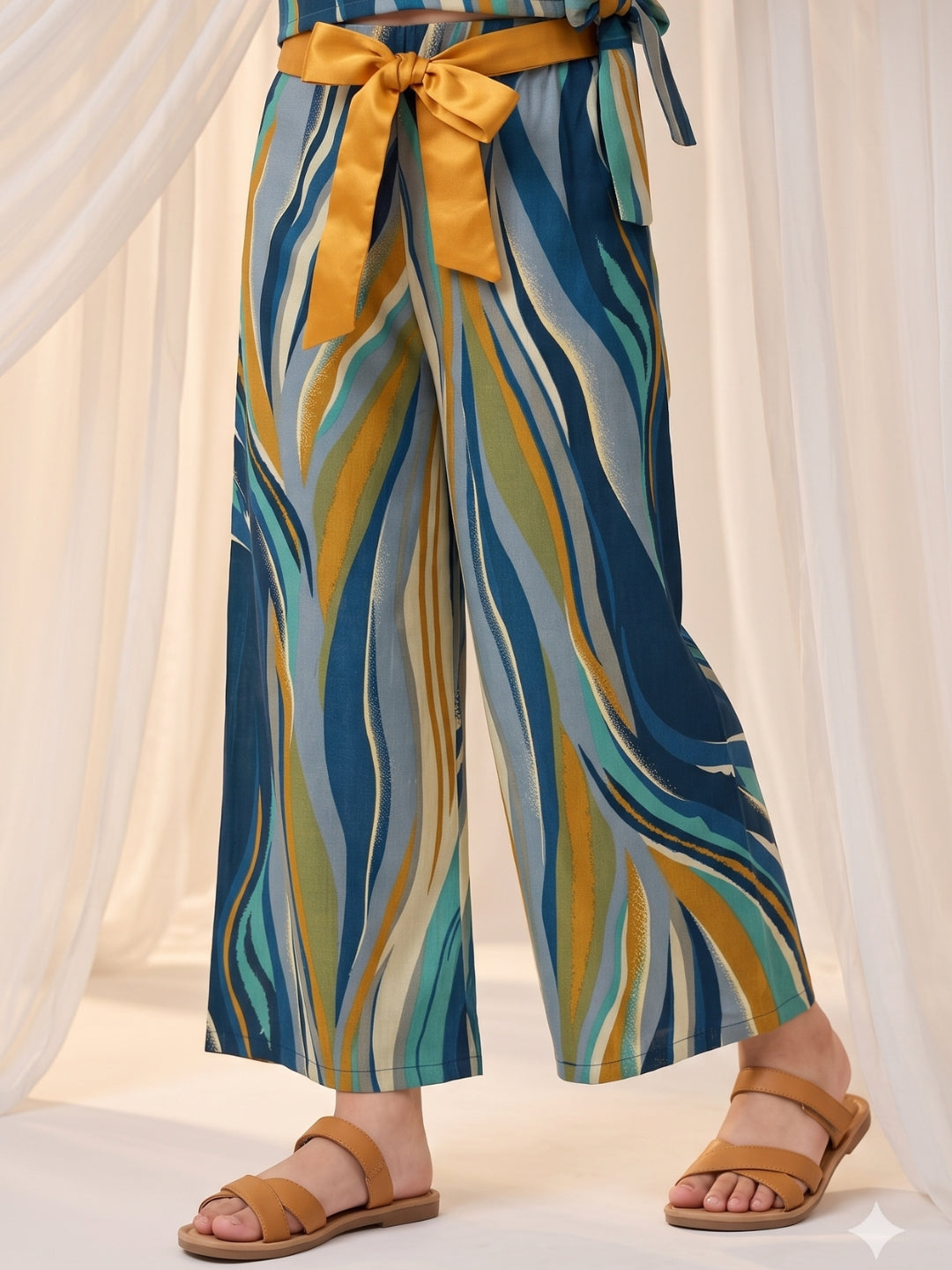 Blue Gold Foil Effect Print Pure Cotton Co-Ords Set For Girls