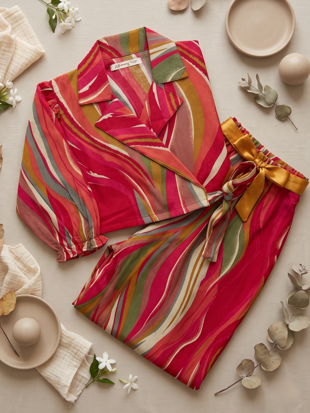 Pink Gold Foil Effect Print Pure Cotton Co-Ords Set For Girls
