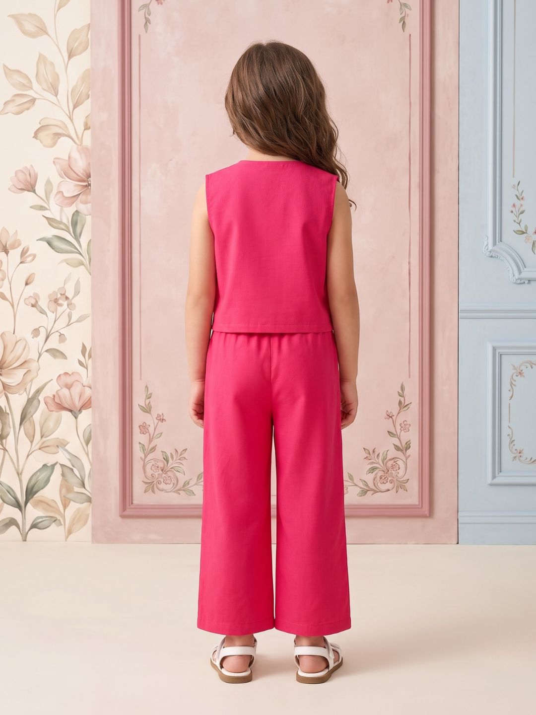 Pink Solid with lace Pure Cotton Co-Ords Set For Girls