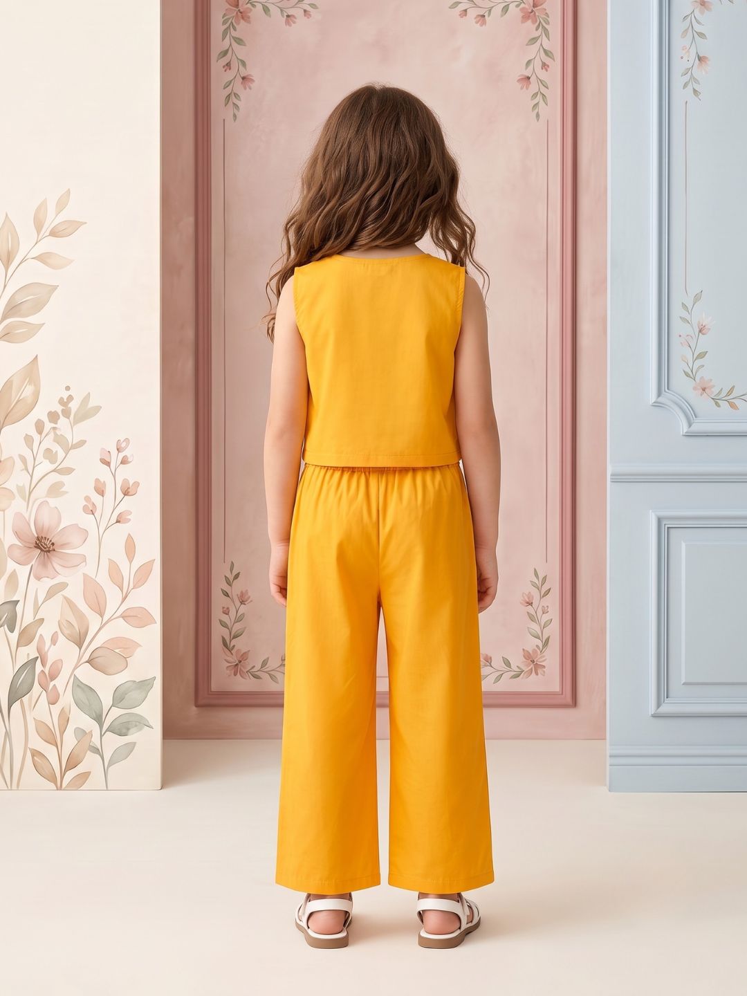Mustard Solid with lace Pure Cotton Co-Ords Set For Girls