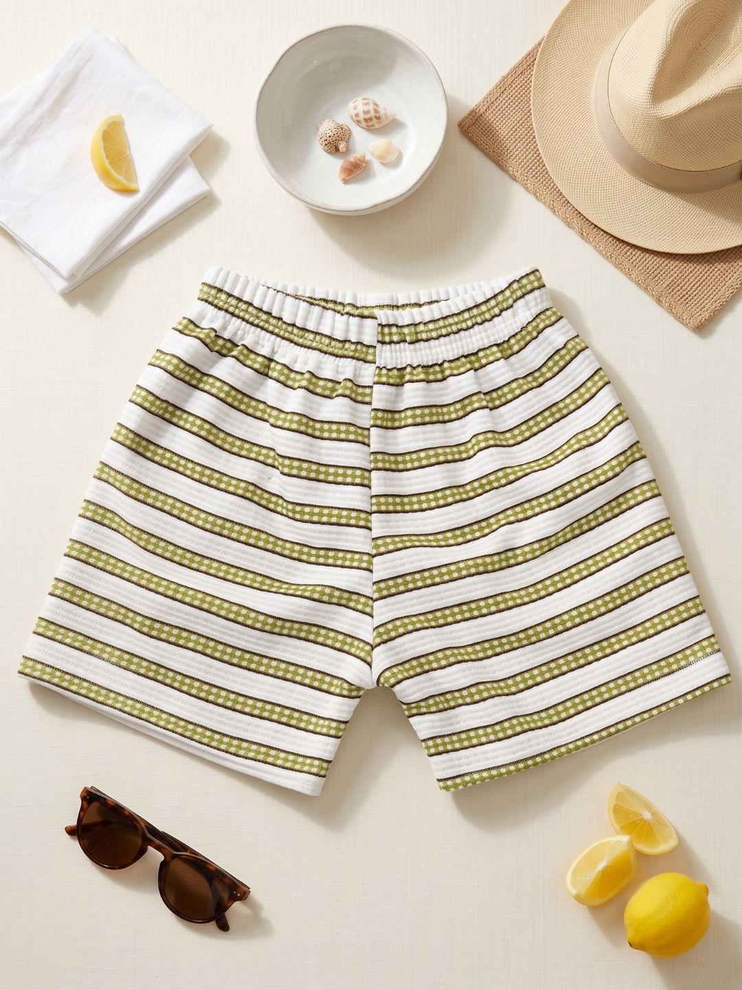 Green Stripe Cotton Blend Co-Ords Set For Girls
