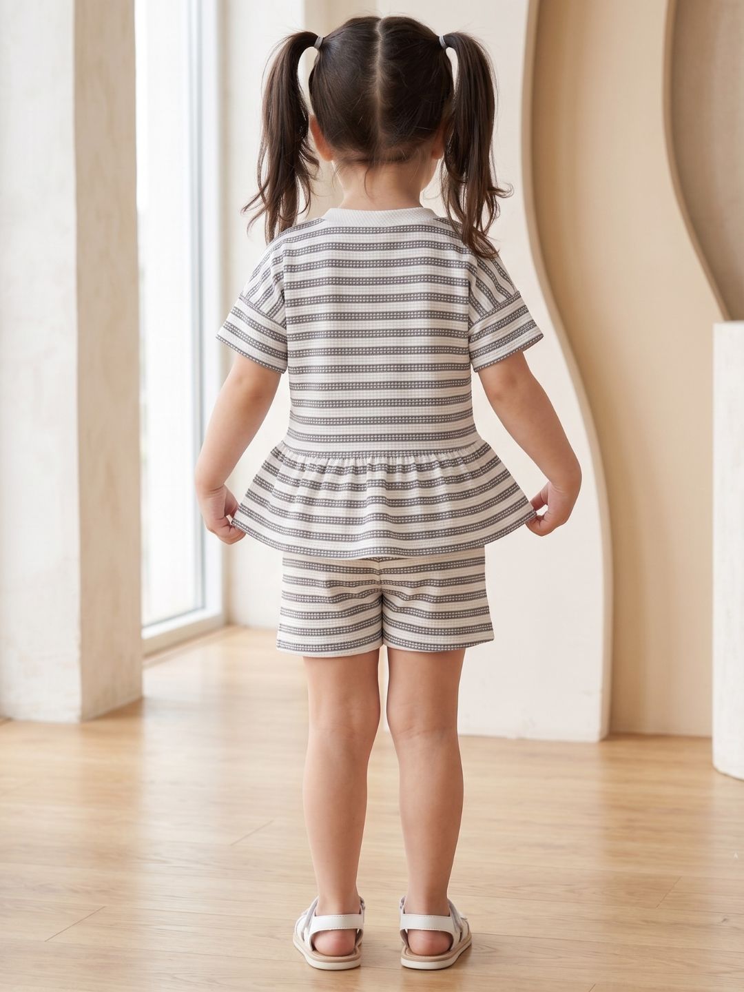 Grey Stripe Cotton Blend Casual Wear Sibling Co-Ord Set for Kids | Matching Brother & Sister Outfit