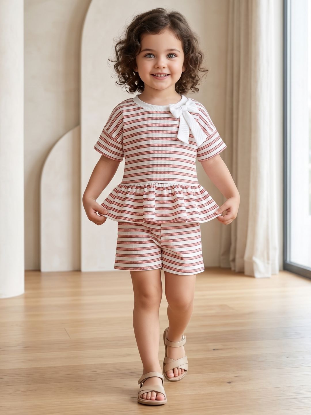 Orange Stripe Cotton Blend Casual Wear Sibling Co-Ord Set for Kids | Matching Brother & Sister Outfit