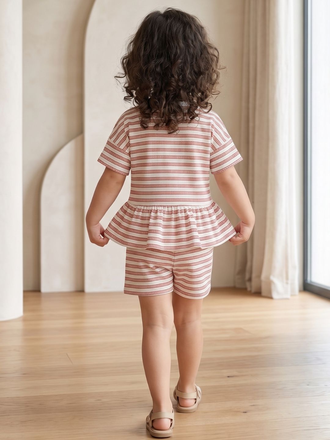 Orange Stripe Cotton Blend Co-Ords Set For Girls