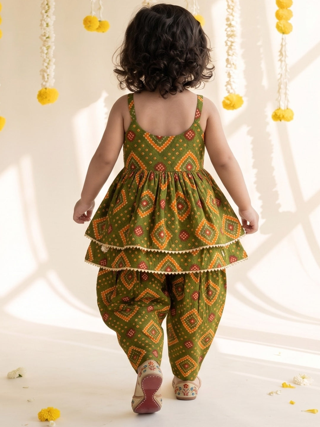 Green Bandhani Print Pure cotton Co-Ords For Girls