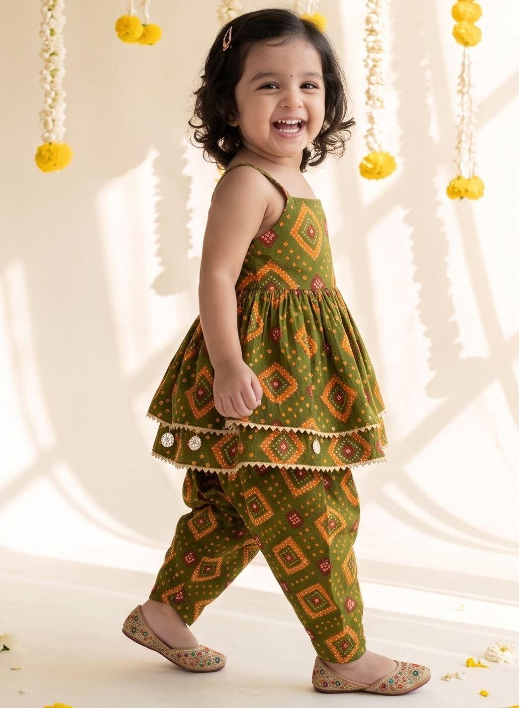 Green Bandhani Print Pure Cotton Sibling Set for Kids | Matching Brother & Sister Outfit