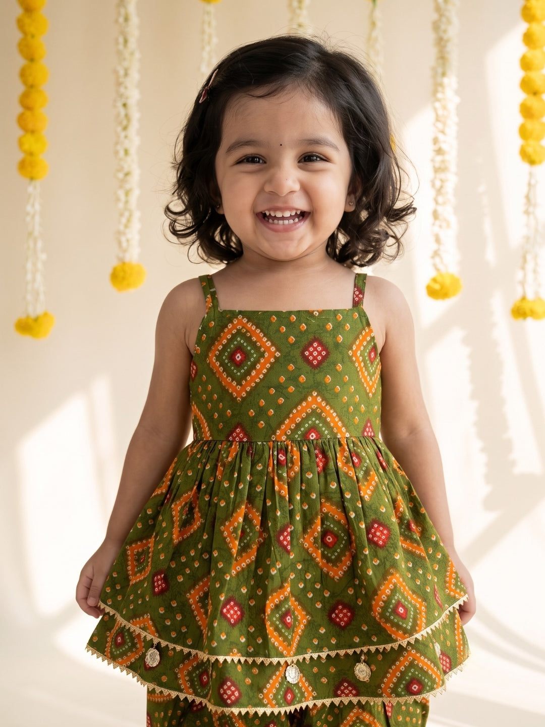 Green Bandhani Print Pure Cotton Sibling Set for Kids | Matching Brother & Sister Outfit