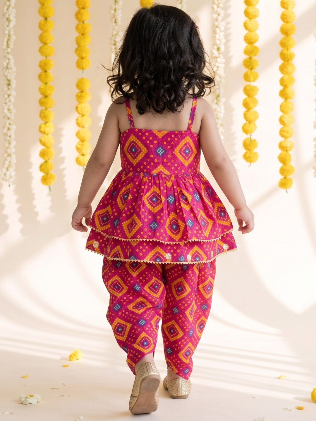 Pink Bandhani Print Pure Cotton Co-Ords For Girls