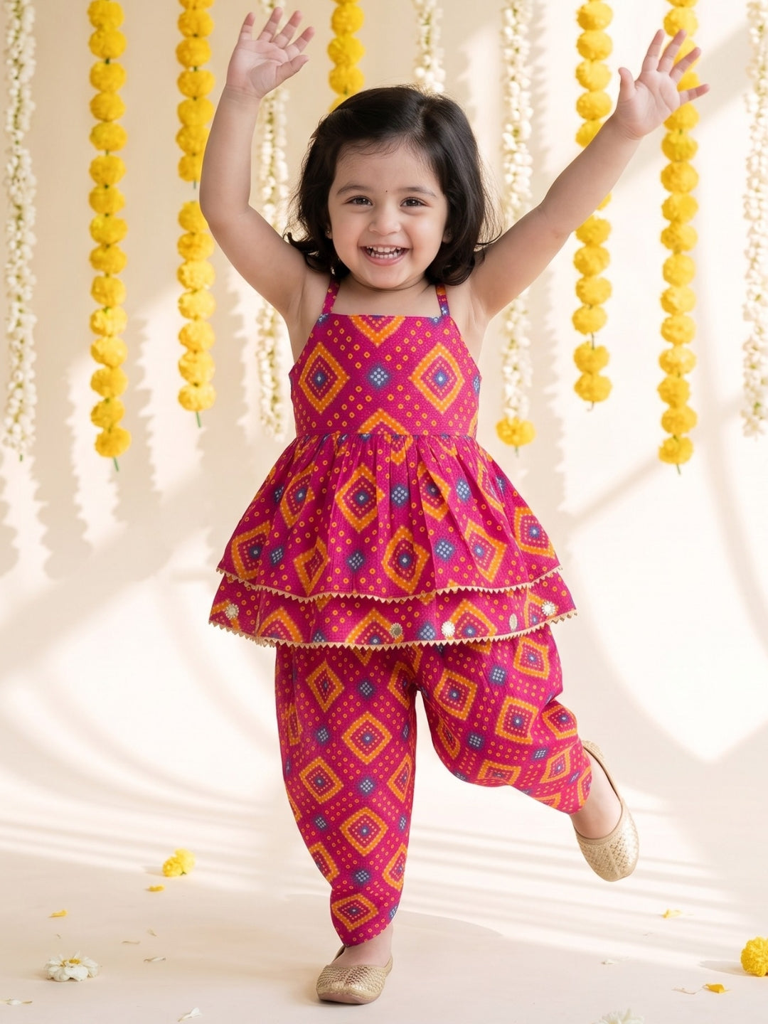 Pink Bandhani Print Pure Cotton Sibling Set for Kids | Matching Brother & Sister Outfit