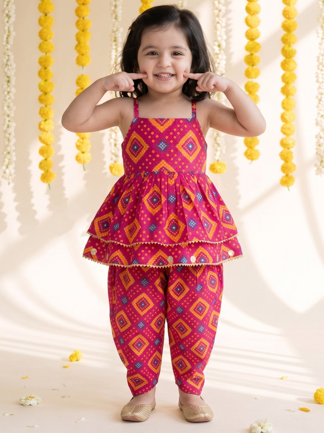 Pink Bandhani Print Pure Cotton Sibling Set for Kids | Matching Brother & Sister Outfit
