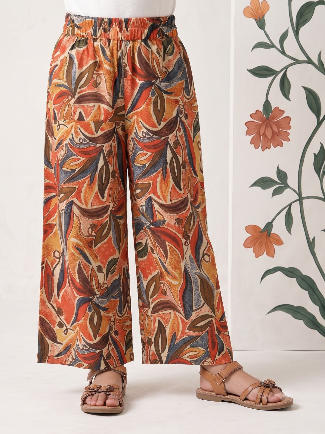 Orange Floral Print Pure Cotton Co-Ords Set For Girls