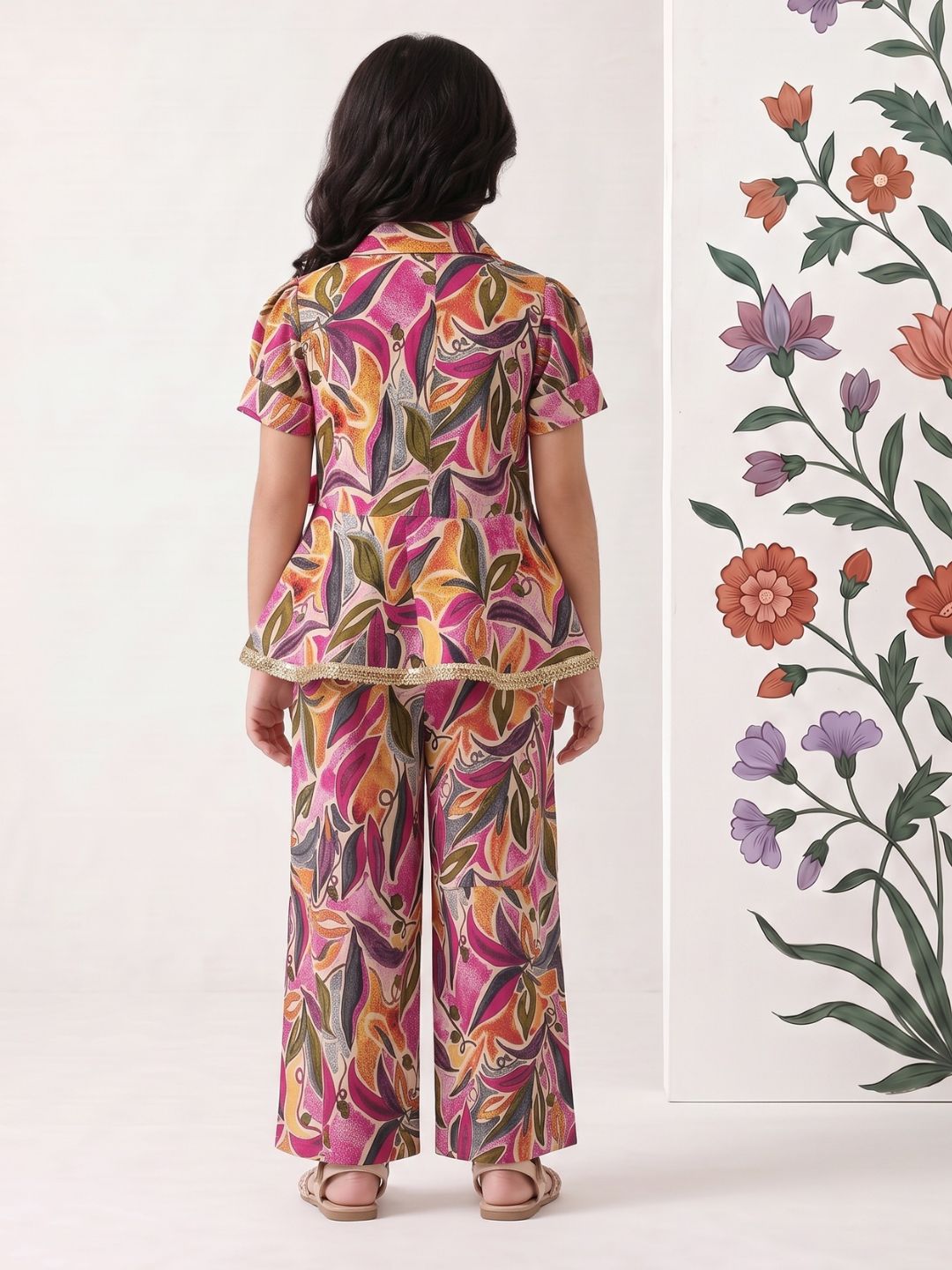 Pink Floral Print Pure cotton Co-Ords Set For Girls