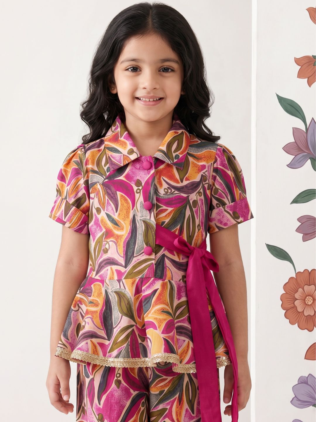 Pink Floral Print Pure cotton Co-Ords Set For Girls