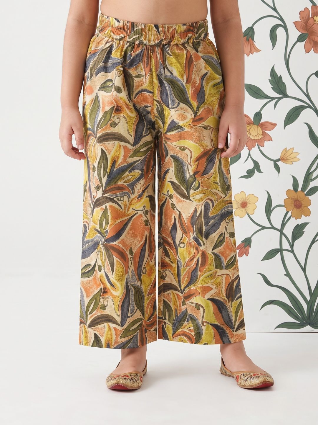 Yellow Floral print Pure cotton Co-Ords Set For Girls