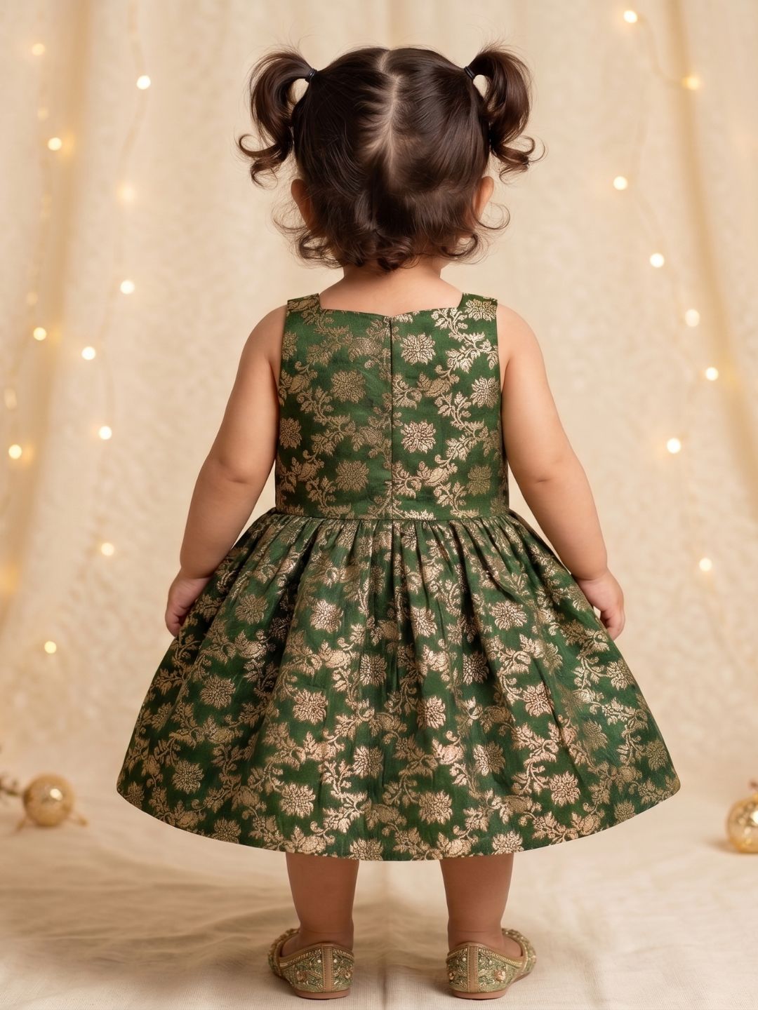 AJ Dezines Green Floral Embroidery Brocade Frocks For Girls