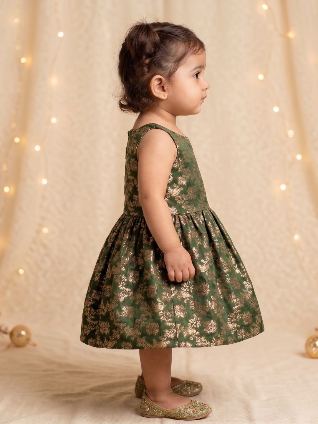 AJ Dezines Green Floral Embroidery Brocade Frocks For Girls