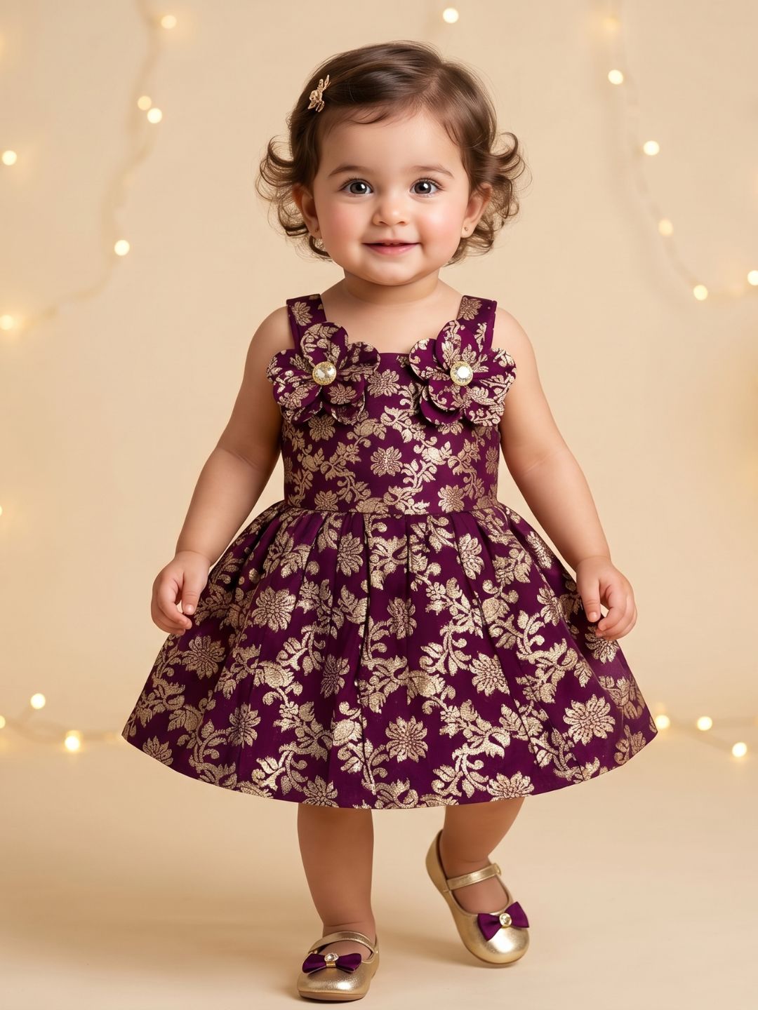 AJ Dezines Purple Floral Embroidery Brocade Frocks For Girls