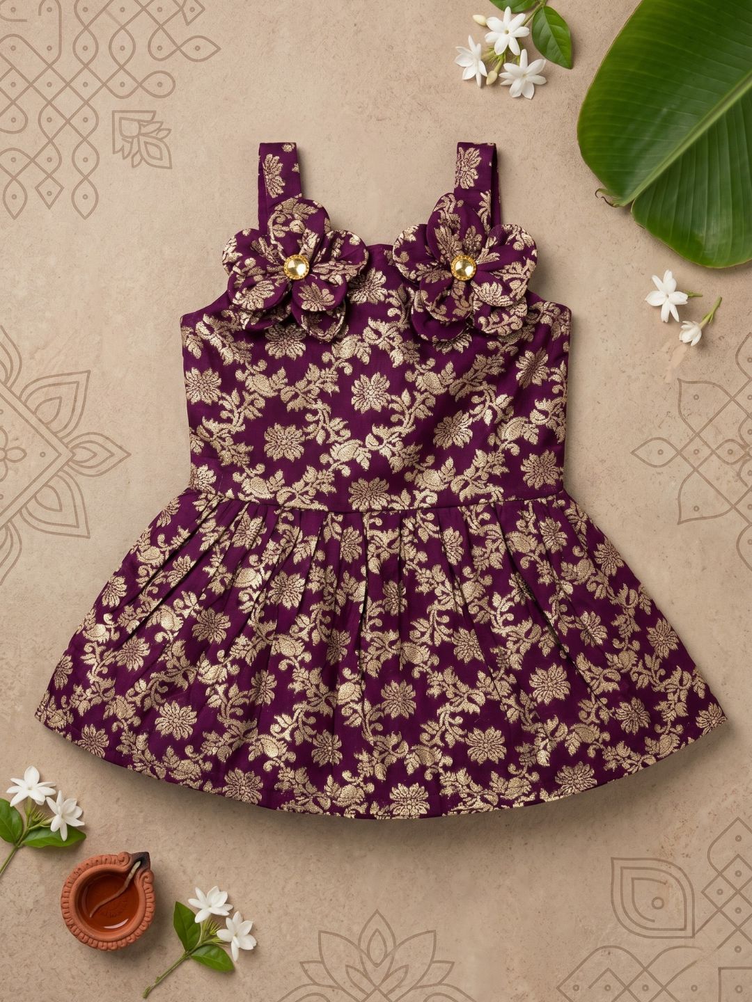 AJ Dezines Purple Floral Embroidery Brocade Frocks For Girls