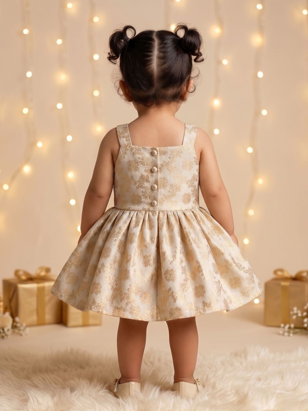AJ Dezines White Floral Embroidery Brocade Frocks For Girls