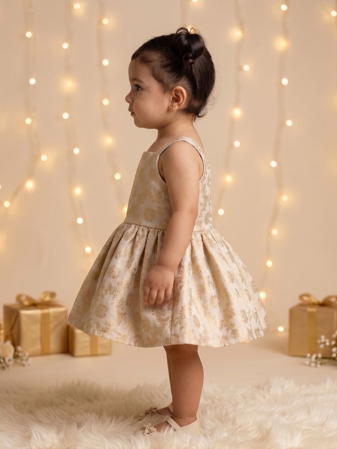 AJ Dezines White Floral Embroidery Brocade Frocks For Girls