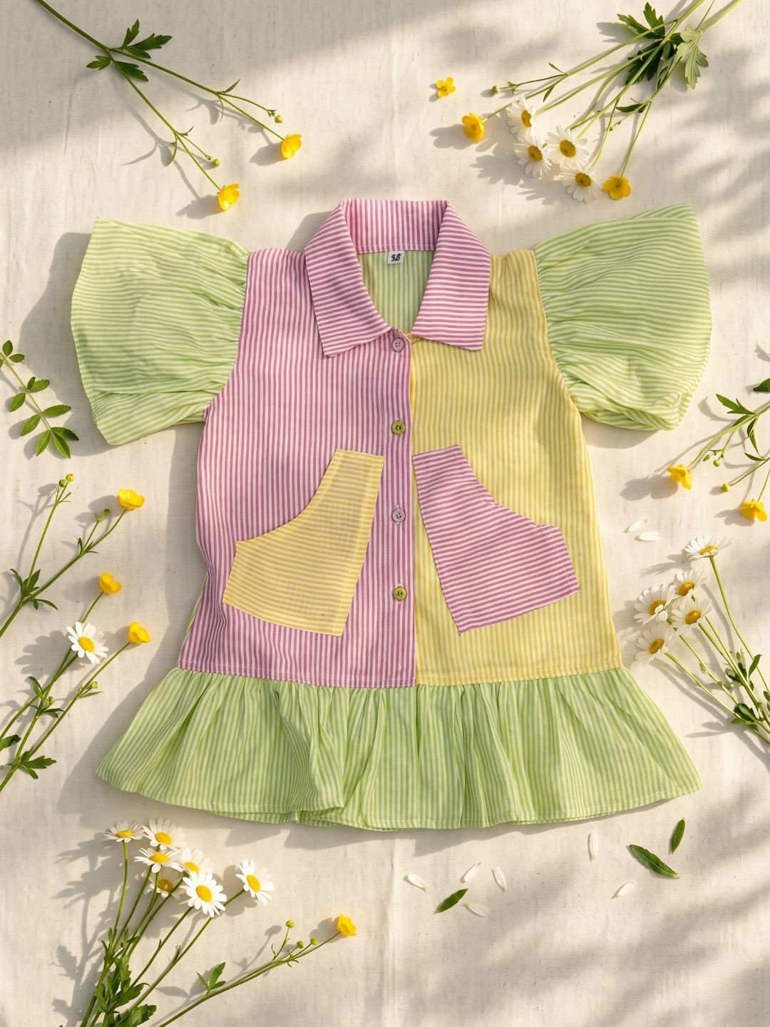 Green Stripe Cotton Blend Casual Wear Sibling Set for Kids | Matching Brother & Sister Outfit