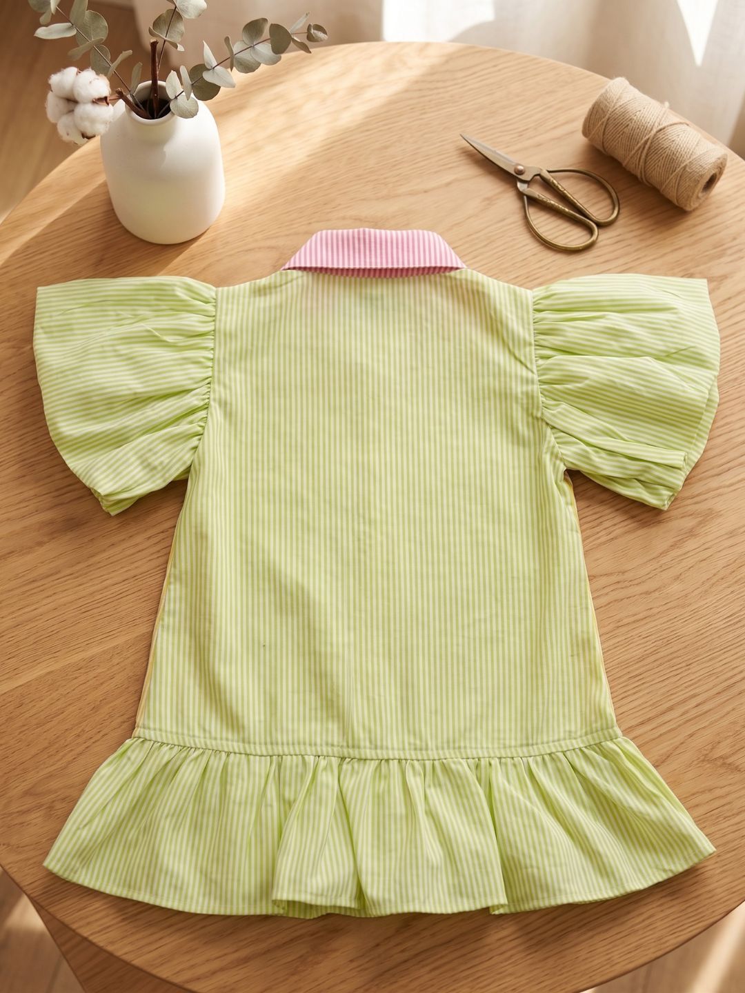 Green Stripe Cotton Blend Casual Wear Sibling Set for Kids | Matching Brother & Sister Outfit