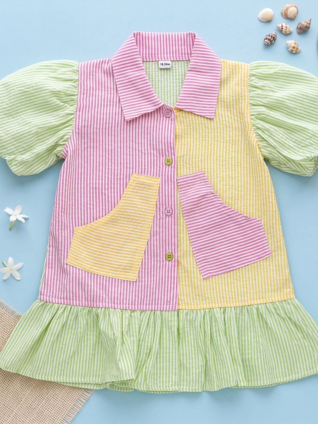 Green Stripe Cotton Blend Casual Wear Sibling Set for Kids | Matching Brother & Sister Outfit