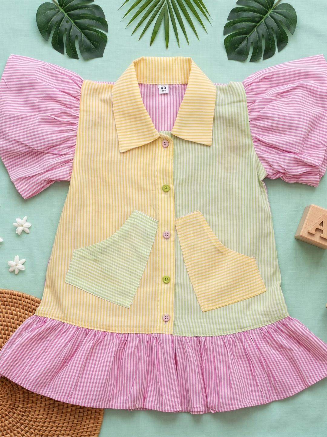 AJ Dezines Multi Color Stripes Cotton Frocks For Girls