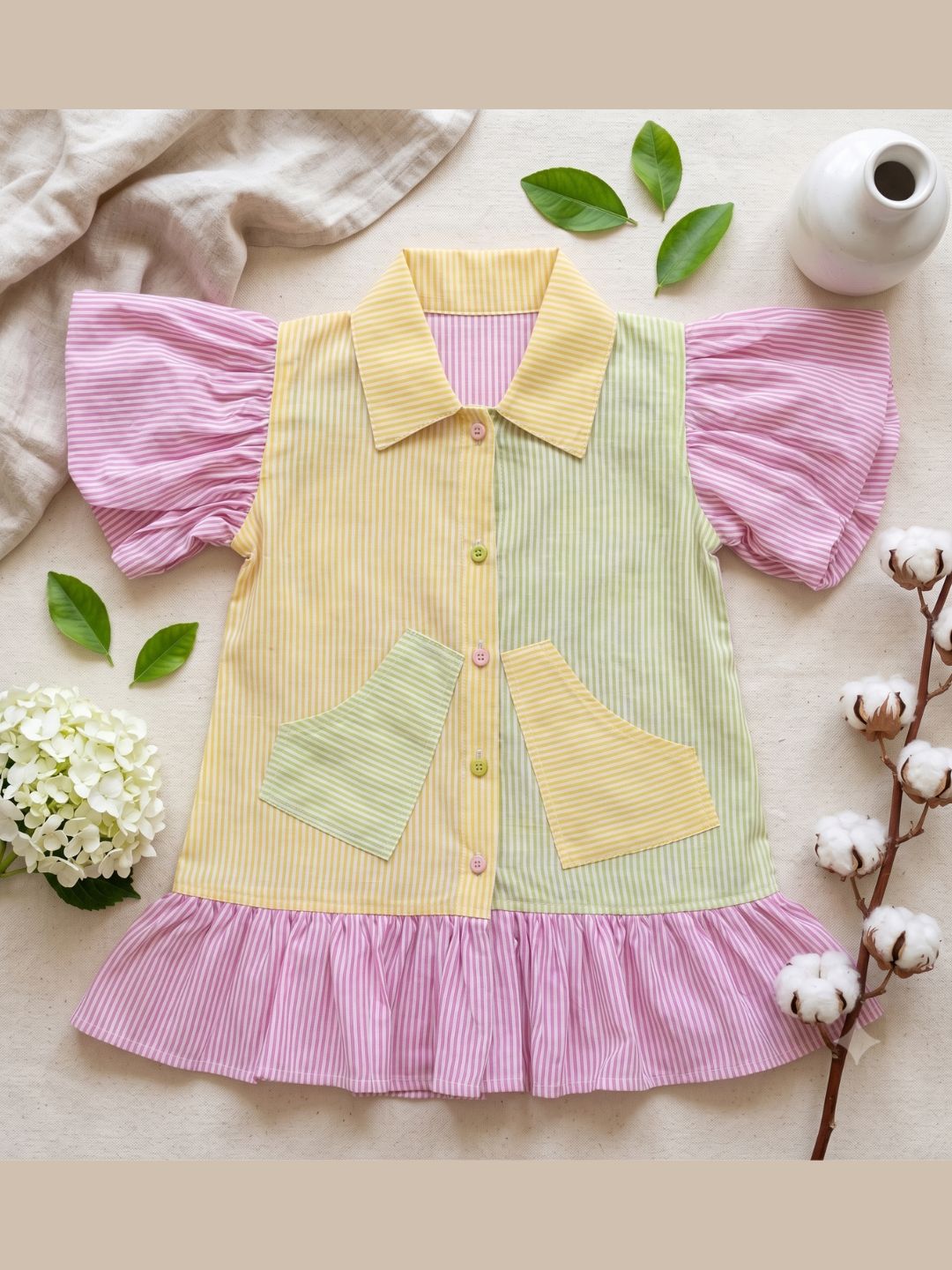 Pink Stripe Cotton Blend Casual Wear Sibling Set for Kids | Matching Brother & Sister Outfit
