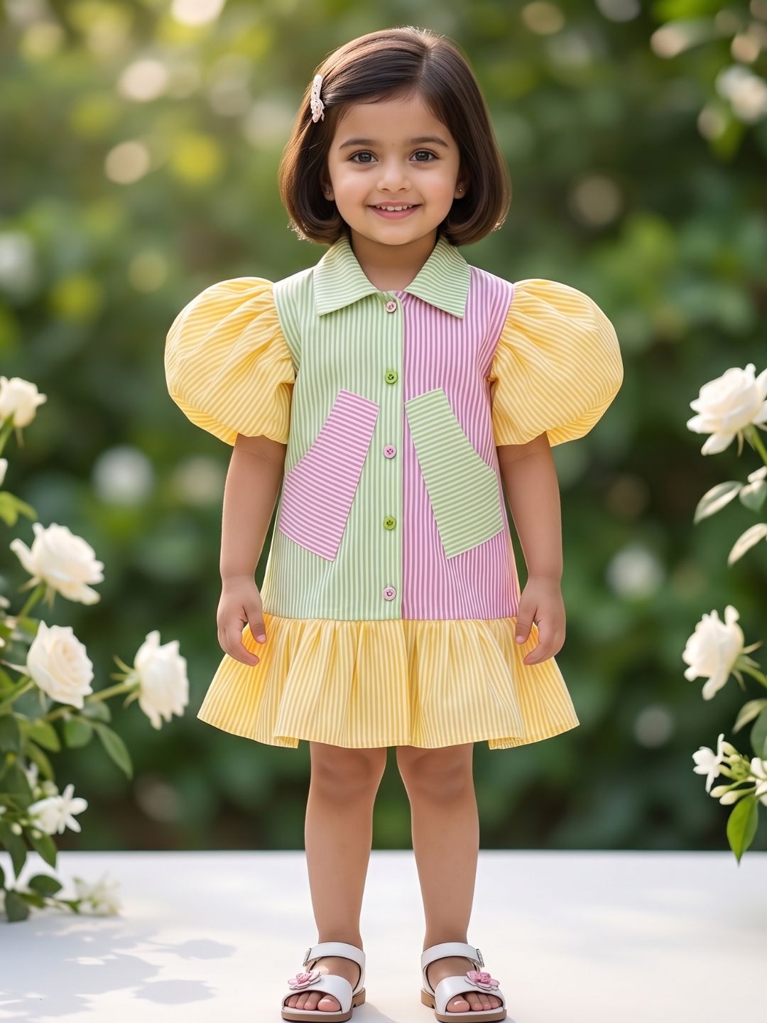 Yellow Stripe Cotton Blend Casual Wear Sibling Set for Kids | Matching Brother & Sister Outfit