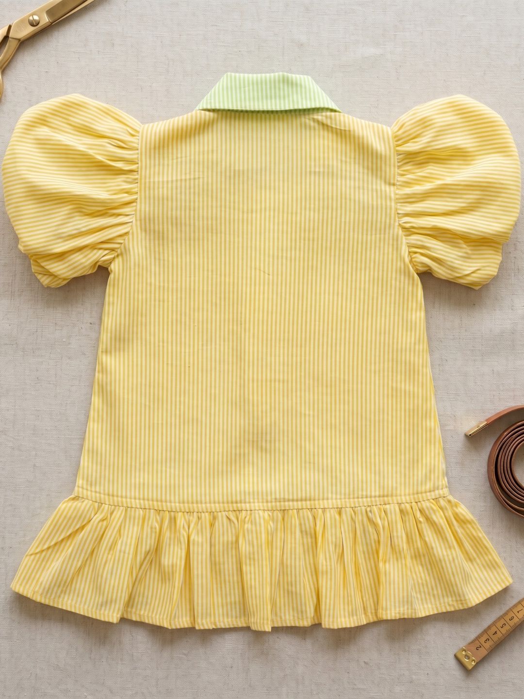 Yellow Stripe Cotton Blend Casual Wear Sibling Set for Kids | Matching Brother & Sister Outfit