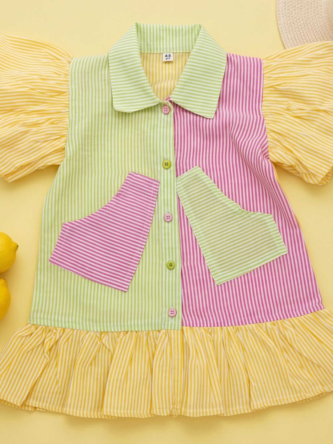 Yellow Stripe Cotton Blend Casual Wear Sibling Set for Kids | Matching Brother & Sister Outfit